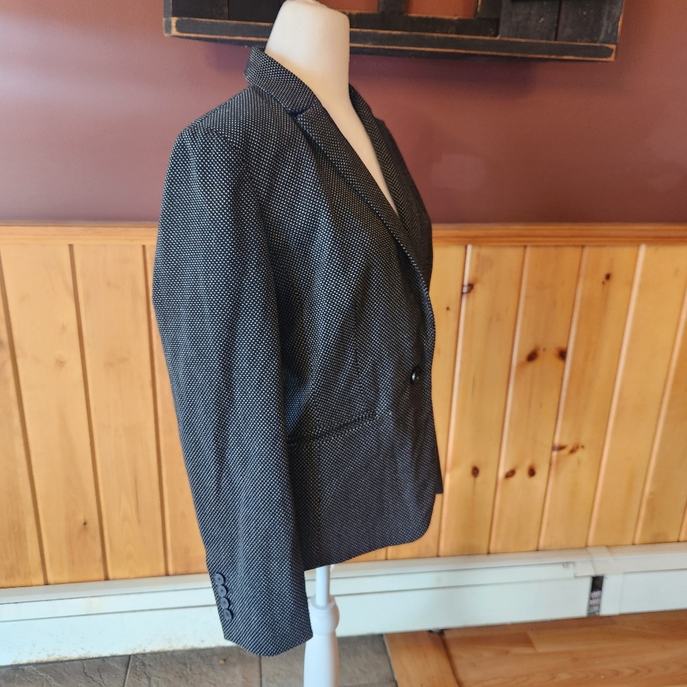 Ann Taylor Black Blazer With Polka Dots One Button Size 8 With Pockets - Picture 5 of 11
